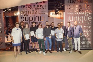 Siegerfoto: Katharina C. Hamma, (GF Koelnmesse), Dirk Wynatts (Jury), Maud van Deursen (Special Mention), Gunnar Søren Petersen (1. Preis), Renaud Defrancesco (2. Preis), Lorenz Schitt und Michael Leßmöller (3. Preis), Adity Khutale (Audience Award) mit den Jury-Mitgliedern Harry Paul van Ierssel, Andreas Kühnlein und Martin Königer. © Koelnmesse