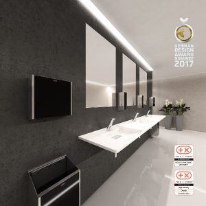 EXOS. von Franke GmbH ist nun auch Nominee für den German Design Award 2017. Die aufeinander abgestimmten Waschtische und Accessoires begeistern. © Franke GmbH